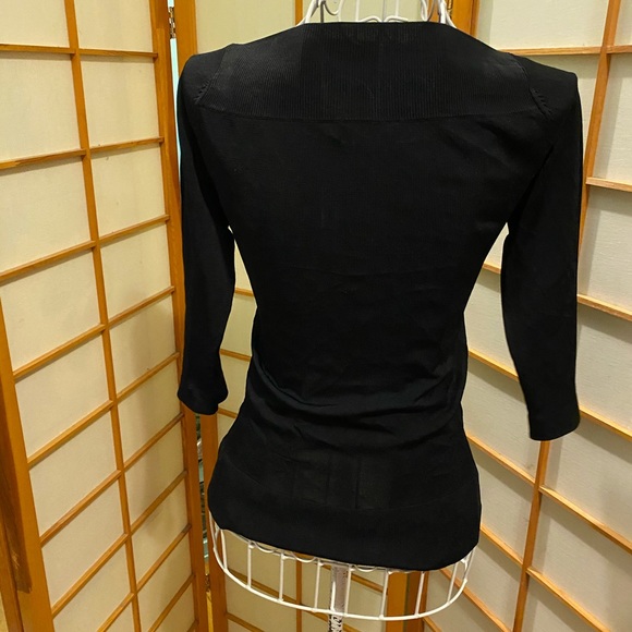 Black boat neck 3/4 sleeve slim t-shirt - Picture 4 of 6